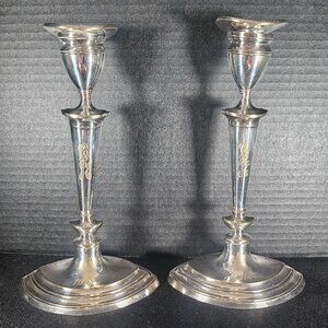 Pair Of George V Silver Baluster Candlesticks by Barker Brothers Silver 1914
